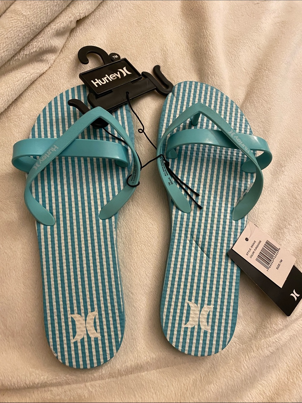 Hurley Turquoise Striped Flip Flops